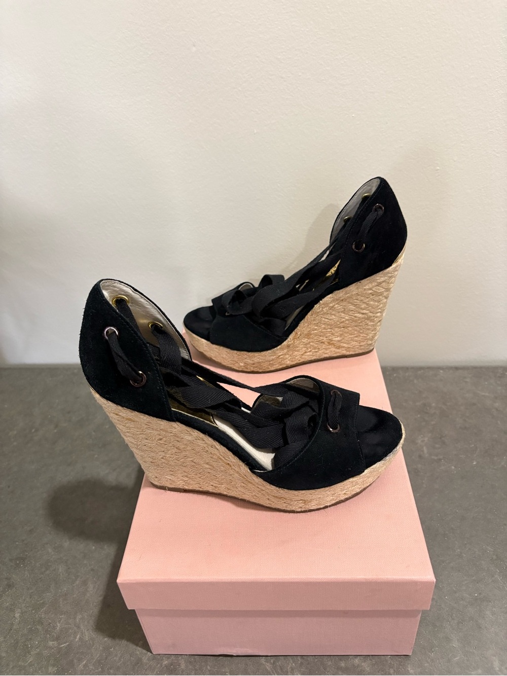 MICHAEL Michael Kors Lilah suede Wedge Open Toe Ankle Wrap Espadrilles 6.5 - Picture 6 of 9